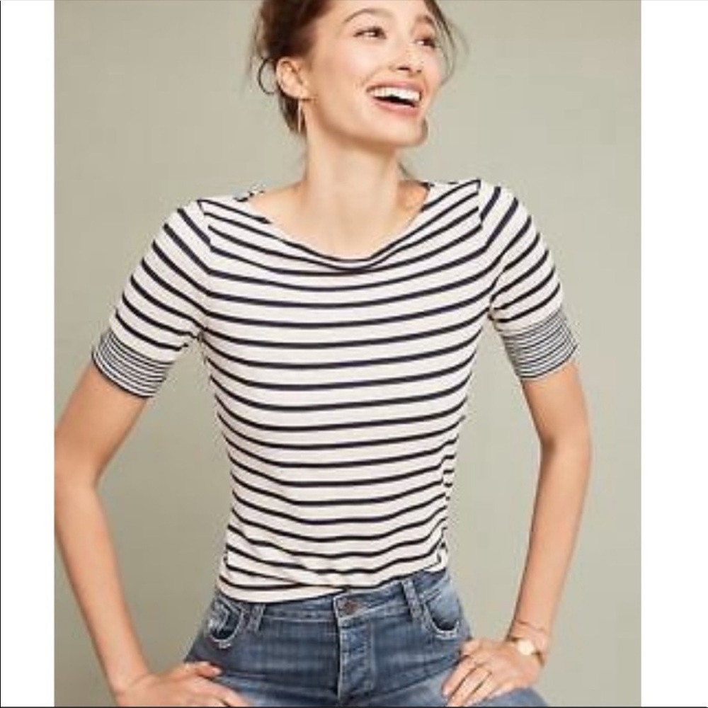 Anthropologie Three Dots Etoile Striped 1/4 Sleeve Top